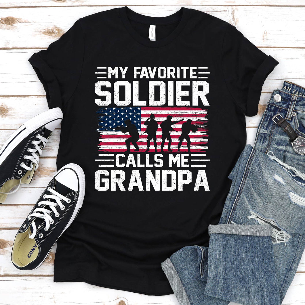 Mens USA Flag My Soldier Calls Me Grandpa Army Father's Day T-Shirt