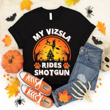 Load image into Gallery viewer, My Vizsla Rides Shotgun Vintage Vizsla Halloween T-Shirt
