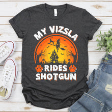 Load image into Gallery viewer, My Vizsla Rides Shotgun Vintage Vizsla Halloween T-Shirt
