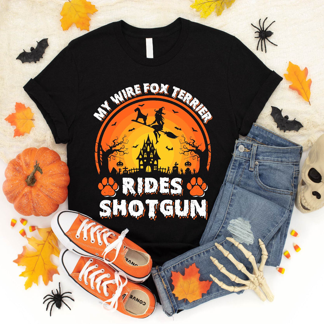 My Wire Fox Terrier Rides Shotgun Vintage Wire Fox Terrier Halloween T-Shirt