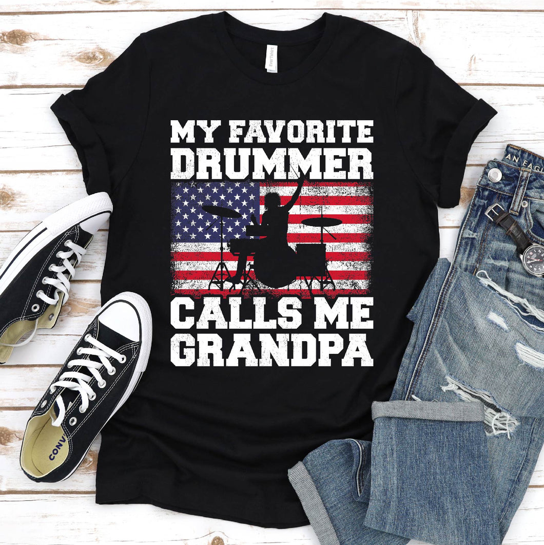 Men's Funny Vintage American Flag Drummer Grandpa Father's Day T-Shirt