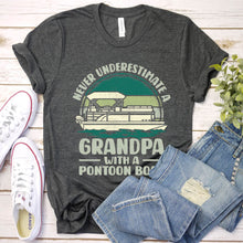Load image into Gallery viewer, Men&#39;s Never Underestimate A Grandpa With A Pontoon Boat Fathers Day T-Shirt
