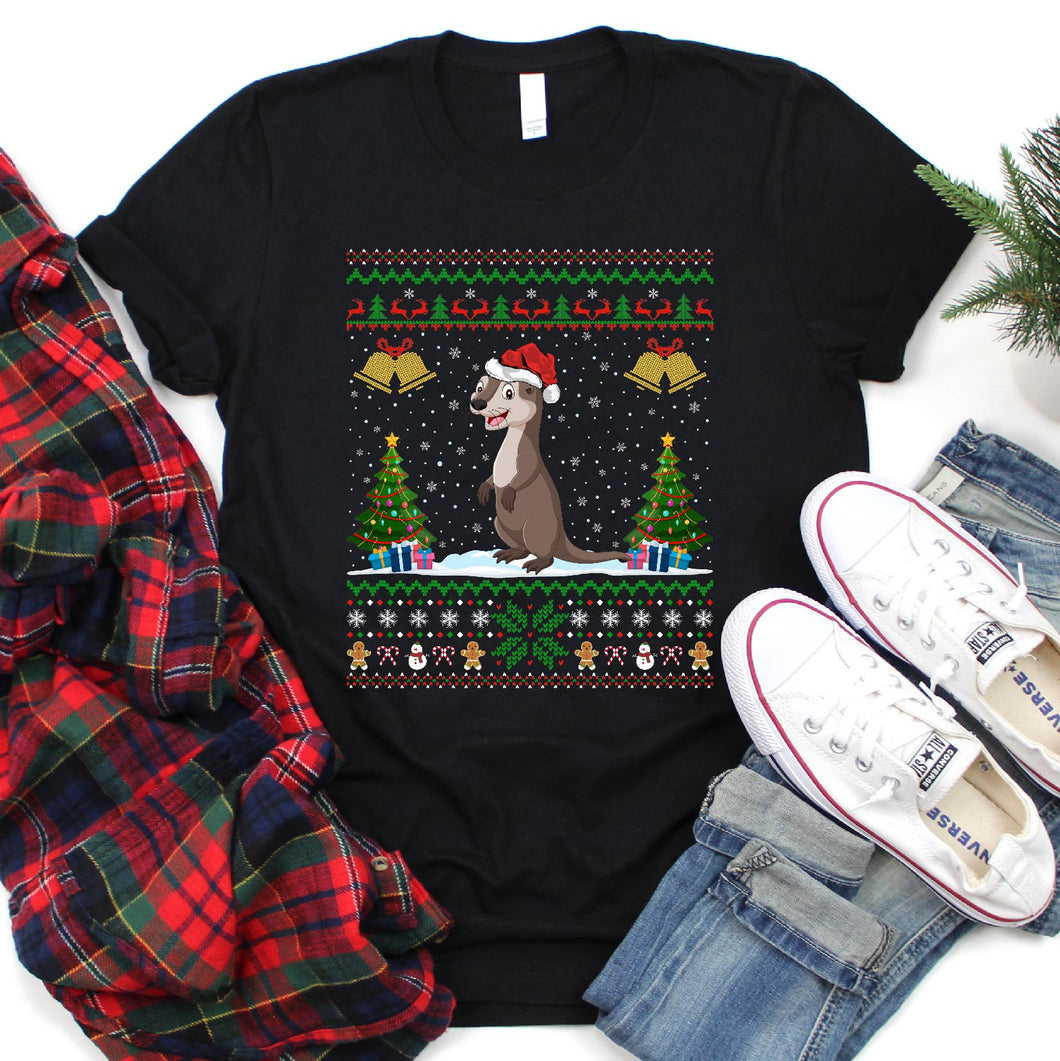 Otter Lover Xmas Santa Hat Ugly Otter Christmas T-Shirt