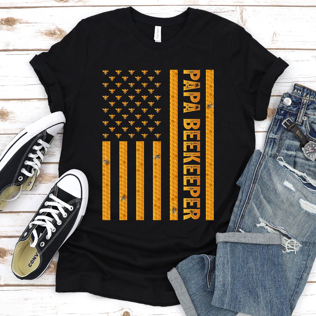 Men's Vintage American Flag Papa Beekeeper Fathers Day T-Shirt