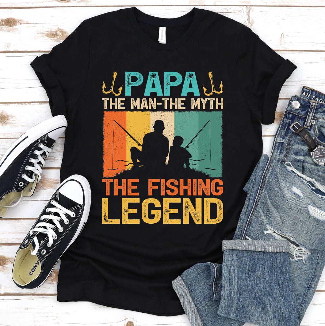 Vintage Papa The Man-The Myth The Fishing Legend Fishing Papa Fathers Day T-shirt