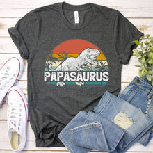 Load image into Gallery viewer, Papasaurus Vintage T rex Dinosaur Papa Saurus Father&#39;s Day T-shirt
