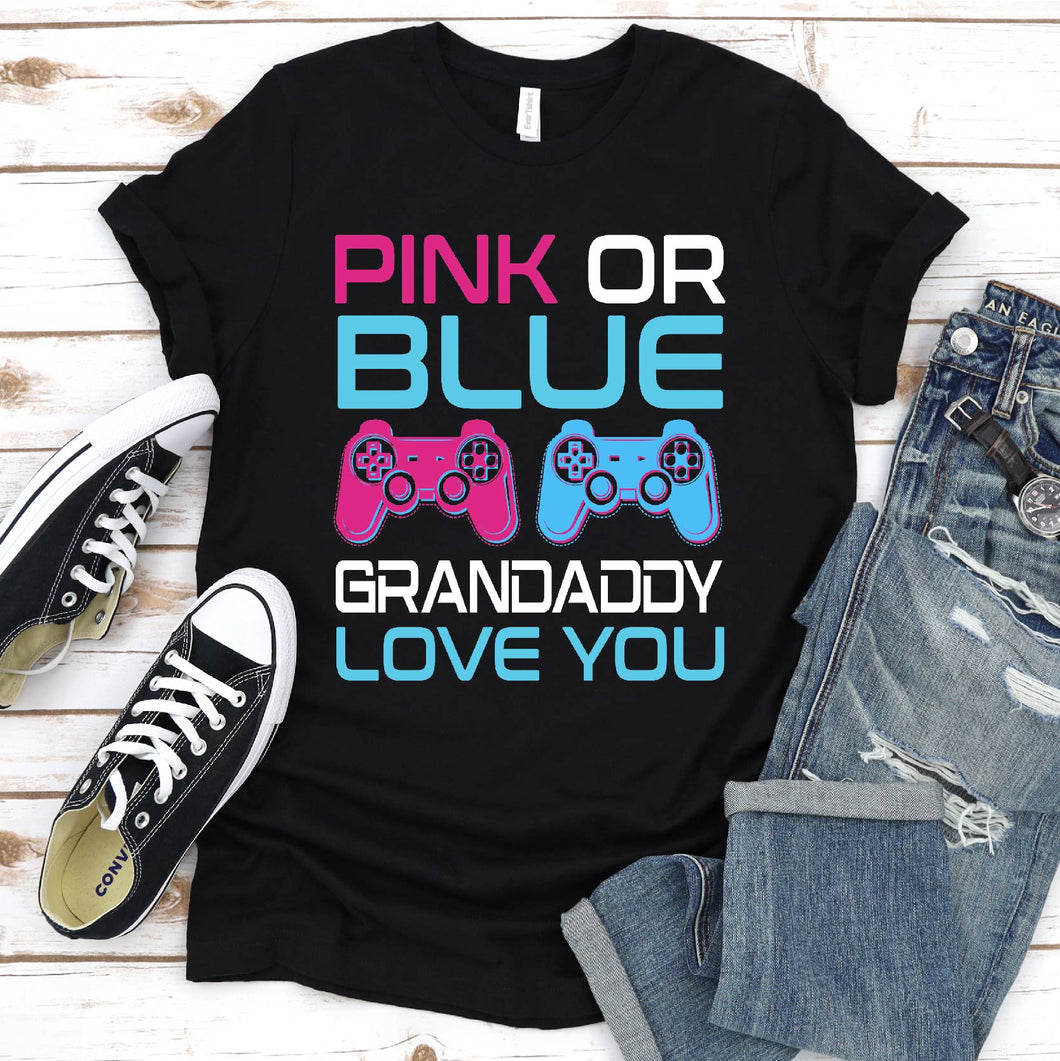 Pink Or Blue Gender Reveal Video Game Grandaddy Gamer Father's Day T-Shirt