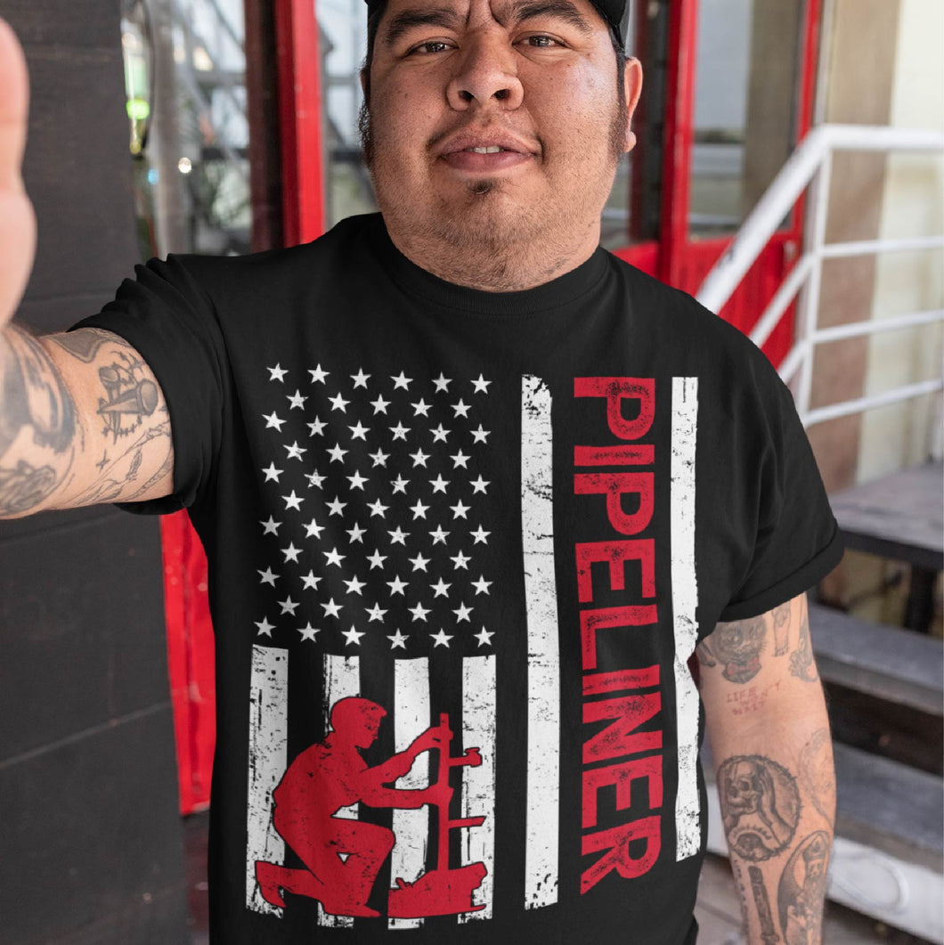 USA Patriotic PipeLiner Usa Flag Welder T-Shirt