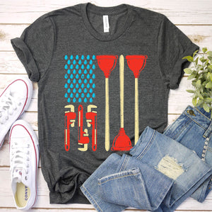 Plumber Plumbing Tools American Flag Father's Day T-shirt