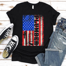 Load image into Gallery viewer, Plumber Plumbing American Flag Vintage Father&#39;s Day T-shirt
