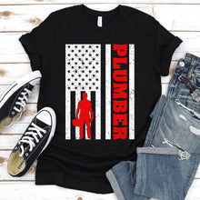 Load image into Gallery viewer, Plumber Plumbing American Flag Vintage Father&#39;s Day T-shirt
