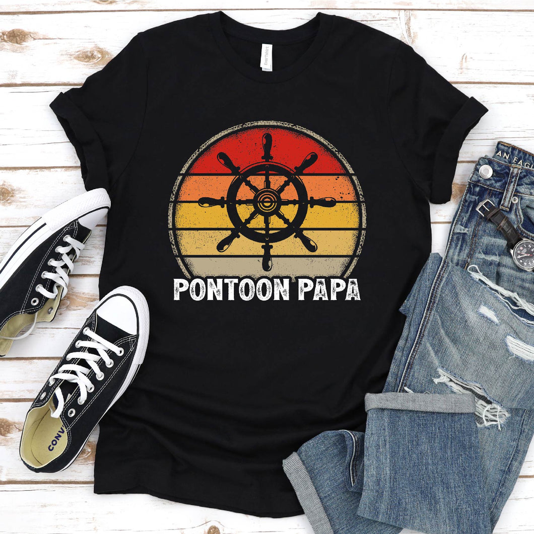 Mens Funny Pontoon Papa Shirt Boat Owner Gifts Grandpa Dad Retro T-Shirt
