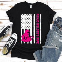 Load image into Gallery viewer, USA Patriotic Proud Welder Wife Usa Flag T-Shirt For Women
