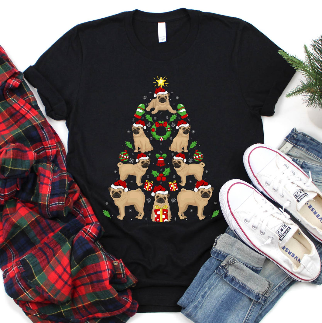 Pug Christmas Tree Pug Xmas T-Shirt for Men Women Girls Kids