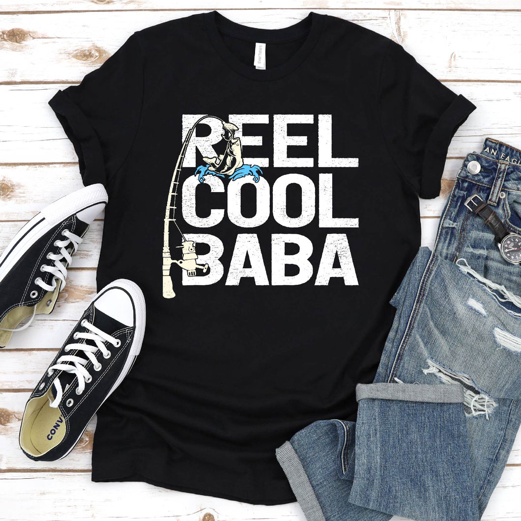 Reel Cool Baba Funny Fishing Baba Fathers Day T-shirt