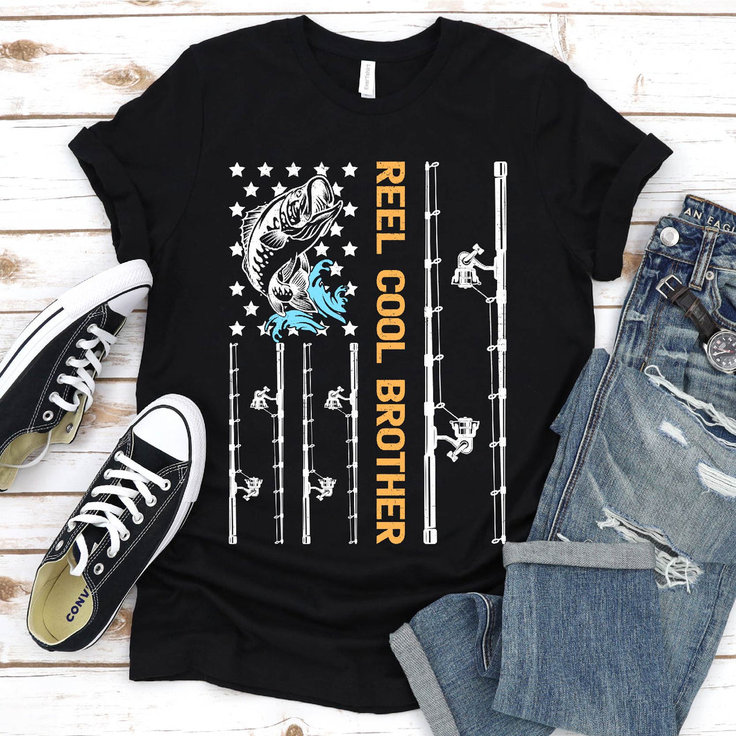 Reel Cool Brother Usa Flag Fishing Brother Fathers Day T-shirt