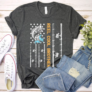 Reel Cool Brother Usa Flag Fishing Brother Fathers Day T-shirt