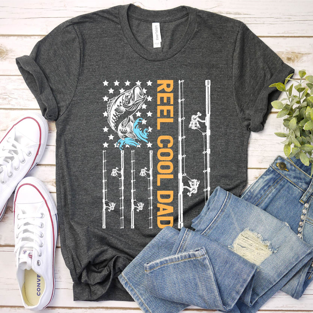Reel Cool Dad Usa Flag Fishing Dad Fathers Day T-shirt