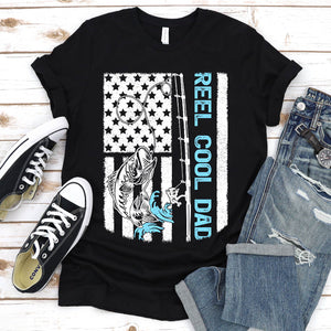Reel Cool Dad Usa Flag Shirt Fishing Dad Fathers Day T-shirt