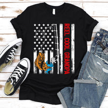 Load image into Gallery viewer, Reel Cool Grandpa Usa Flag Shirt Fishing Grandpa Fathers Day T-shirt
