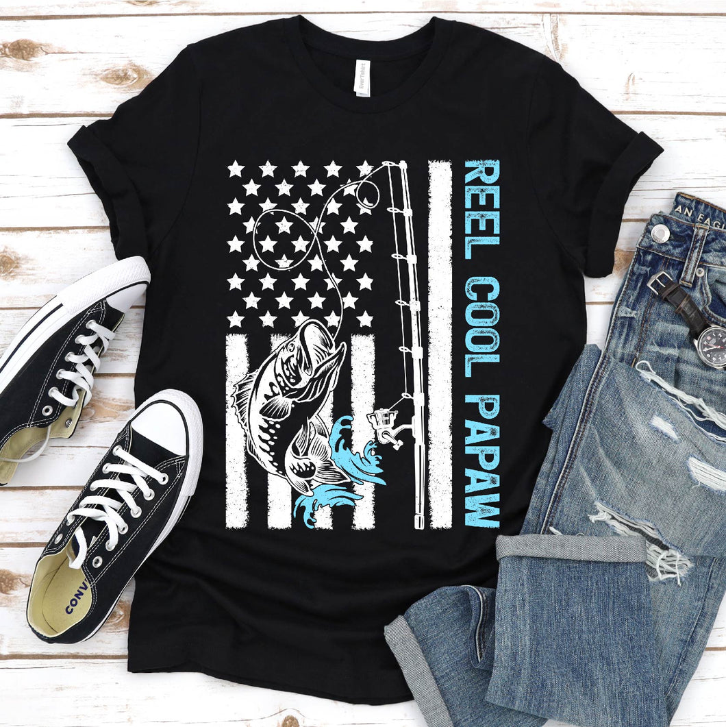 Reel Cool Papaw Usa Flag Shirt Fishing Papaw Fathers Day T-shirt