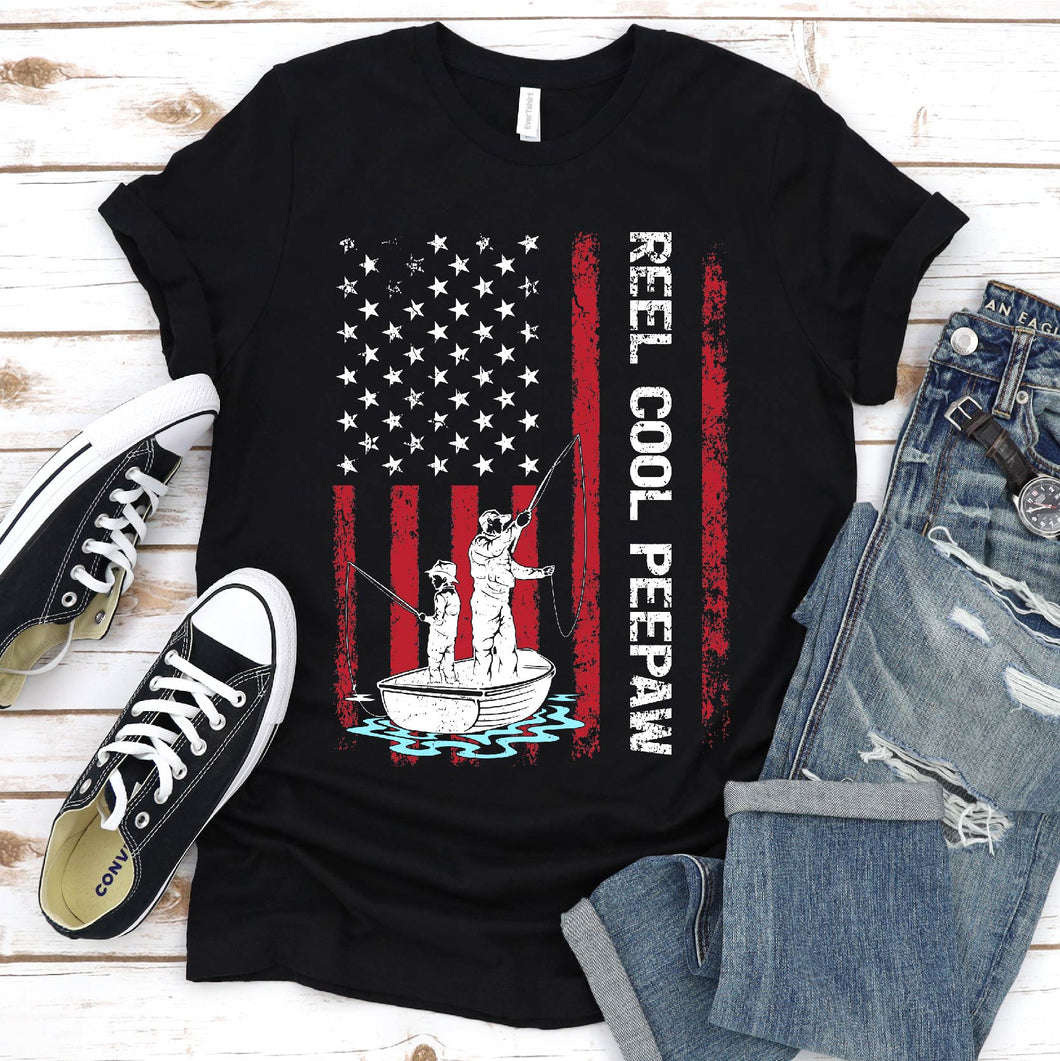 Reel Cool Peepaw Shirt Fishing Peepaw Fathers Day Usa Flag T-shirt