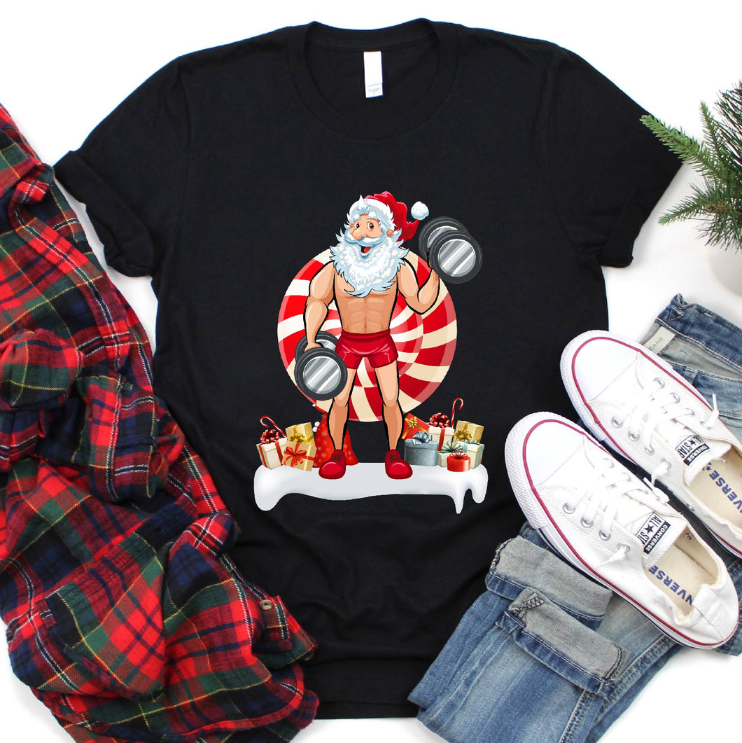 Santa Claus Weightlifting Gym Fitness Training Christmas T-Shirt