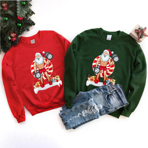 Santa Claus Weightlifting Gym Fitness Training Christmas T-Shirt
