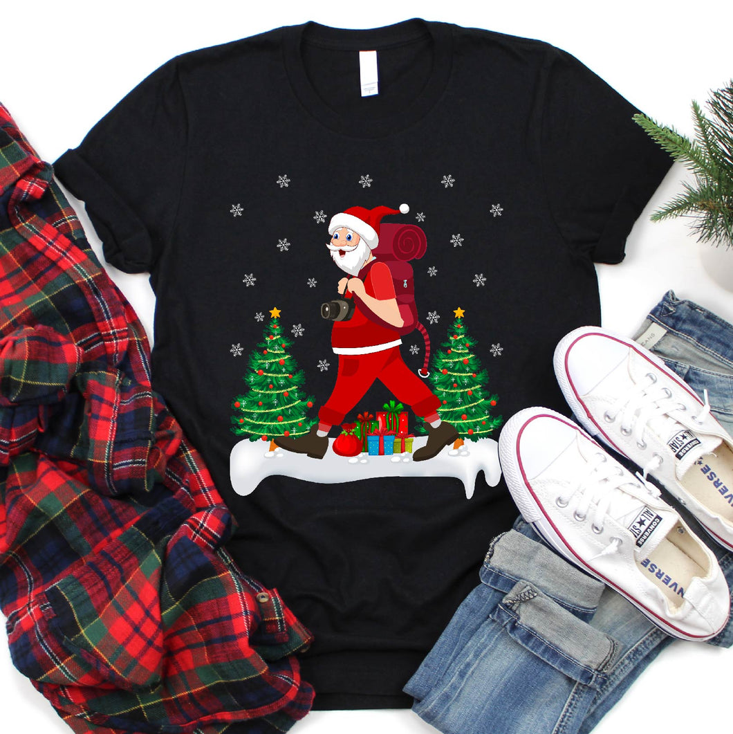 Xmas Decoration Hiking Lover Shirt Santa Hiking Christmas T-Shirt