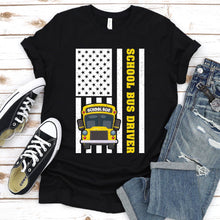 Load image into Gallery viewer, School Bus Driver American Flag Father&#39;s Day T-shirt
