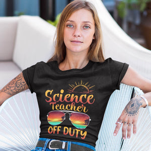 Science Teacher Off Duty Sunglasses Beach Sunset Summer T-Shirt