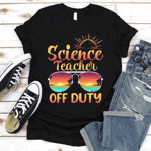 Science Teacher Off Duty Sunglasses Beach Sunset Summer T-Shirt