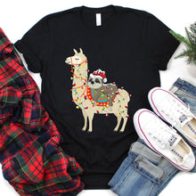 Load image into Gallery viewer, Sloth Riding Llama Xmas Lights Santa Hat Sloth Christmas T-Shirt
