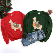 Load image into Gallery viewer, Sloth Riding Llama Xmas Lights Santa Hat Sloth Christmas T-Shirt
