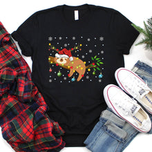 Load image into Gallery viewer, Sloth Animals Lover Xmas Lights Santa Hat Sloth Christmas T-Shirt
