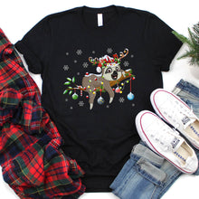 Load image into Gallery viewer, Sloth Animals Lover Xmas Lights Reindeer Hat Sloth Christmas T-Shirt
