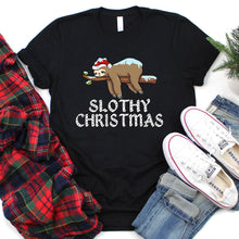 Load image into Gallery viewer, Slothy Christmas Xmas Santa Hat Funny Sloth Christmas T-Shirt
