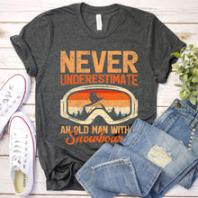 Load image into Gallery viewer, Mens Never Underestimate An Old Man With A Snowboard Fathers Day T-Shirt
