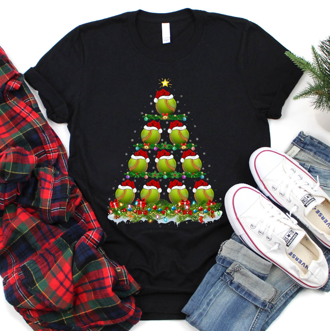 Softball Sport Christmas Tree Shirt Softball Sport Christmas T-Shirt for Men Women Girl Kids