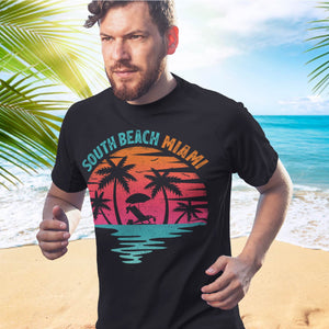 South Beach Miami Florida Sunset Vacation Distressed Grunge T-Shirt