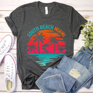 South Beach Miami Florida Sunset Vacation Distressed Grunge T-Shirt