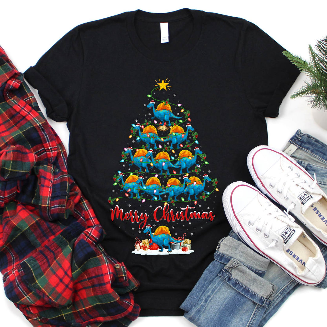 Xmas Lighting Spinosaurus Merry Christmas Tree T-Shirt for Men Women Girl Kids