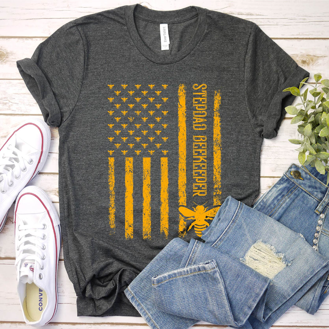 Mens Vintage American Flag Stepdad Bee Fathers Day T-Shirt