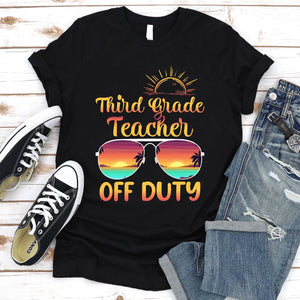 3rd Grade Teacher Off Duty Sunglasses Beach Sunset T-Shirt