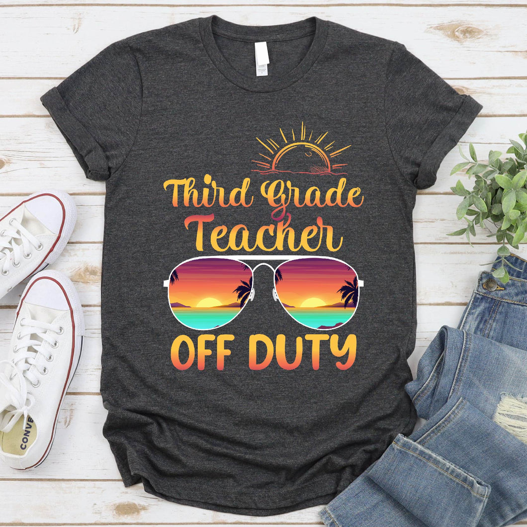 3rd Grade Teacher Off Duty Sunglasses Beach Sunset T-Shirt