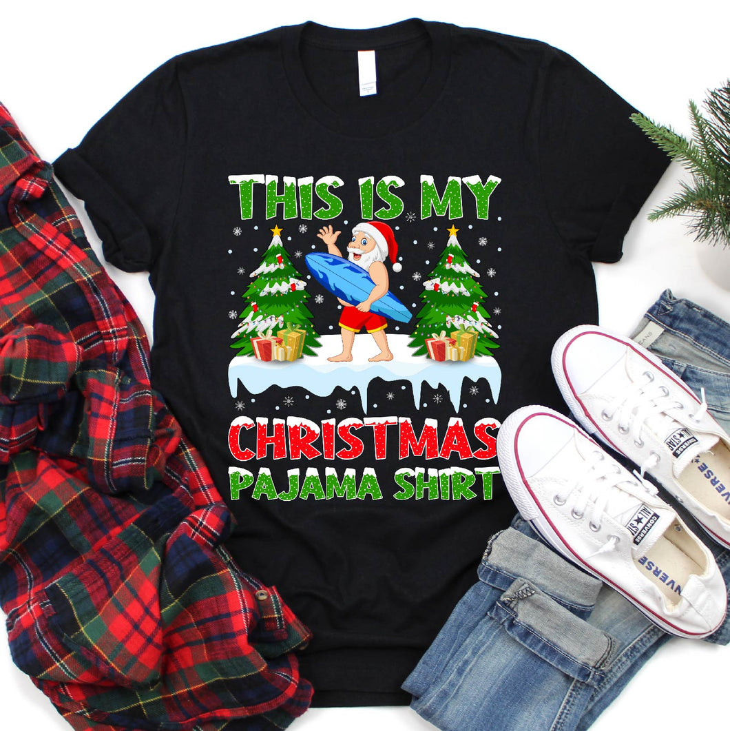 This Is My Surfing Christmas Pajama Shirt Santa Surfing Xmas T-Shirt