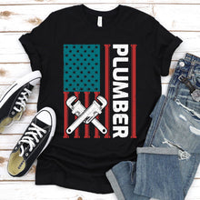 Load image into Gallery viewer, USA American Flag Plumber Father&#39;s Day T-shirt
