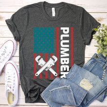 Load image into Gallery viewer, USA American Flag Plumber Father&#39;s Day T-shirt
