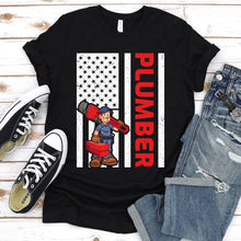 Load image into Gallery viewer, USA American Flag Plumber Men Plumbers Patriotic Father&#39;s Day T-shirt
