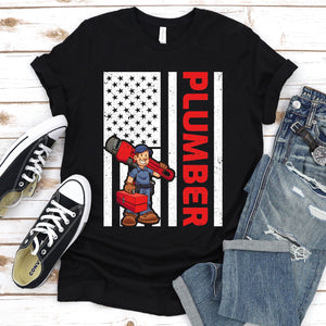 USA American Flag Plumber Men Plumbers Patriotic Father's Day T-shirt